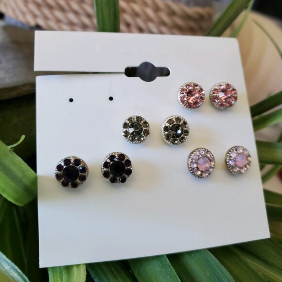 4 Pair Colored Jewels Stud Earrings - Picture 1 of 10